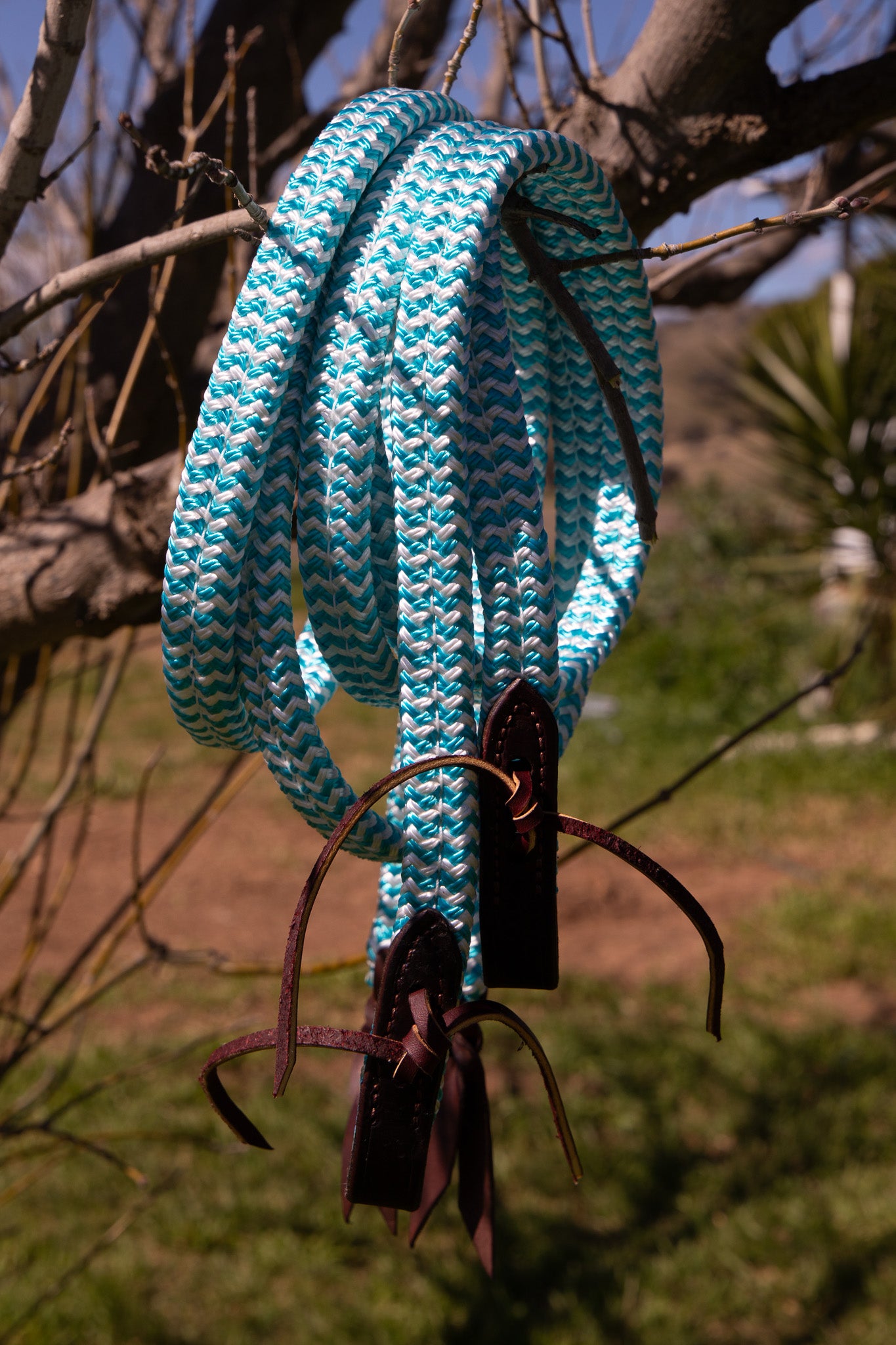 Flat sewn rope reins - QUICK CHANGE BUCKLES OR WATER LOOPS AND TIES