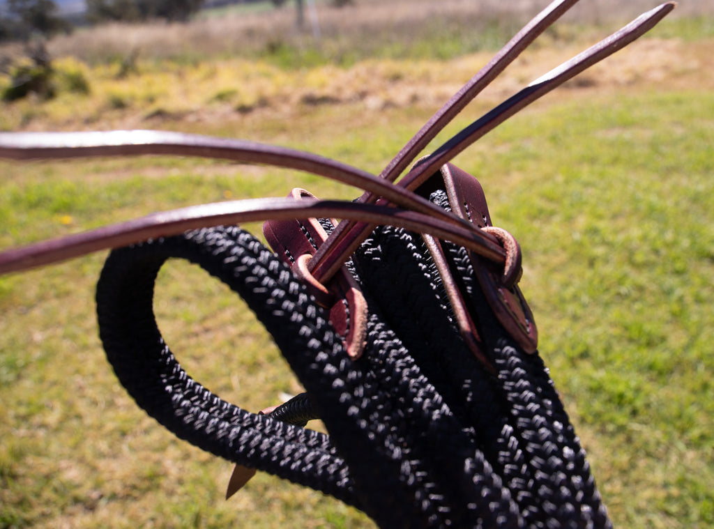 Flat sewn rope reins - QUICK CHANGE BUCKLES OR WATER LOOPS AND TIES