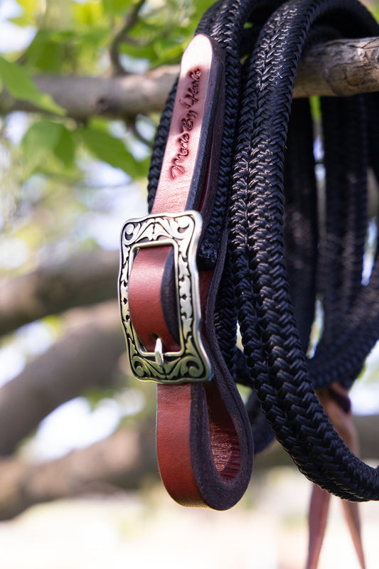 Flat sewn rope reins - QUICK CHANGE BUCKLES OR WATER LOOPS AND TIES