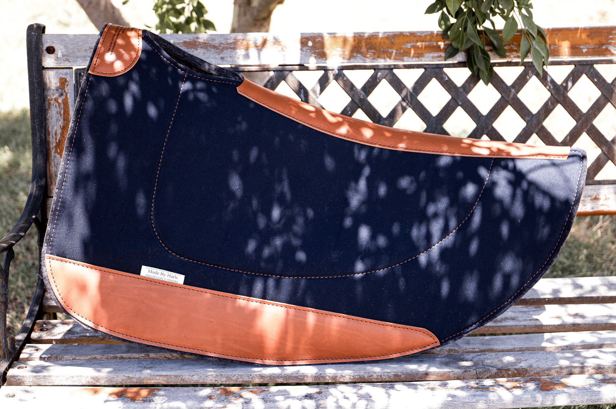 The Outback Cutout molsekin covered pad - choose from round or square skirt and navy/bone/camel colouring