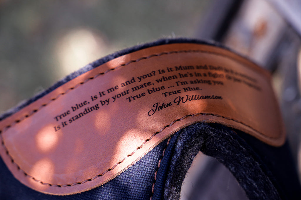 The Outback Cutout molsekin covered pad - choose from round or square skirt and navy/bone/camel colouring