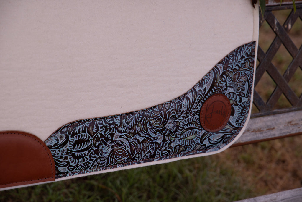 Wool felt clover spine turquoise floral embossed