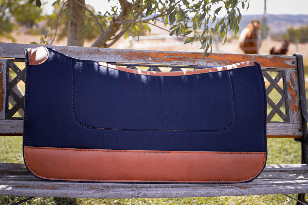 The Outback Cutout molsekin covered pad - choose from round or square skirt and navy/bone/camel colouring
