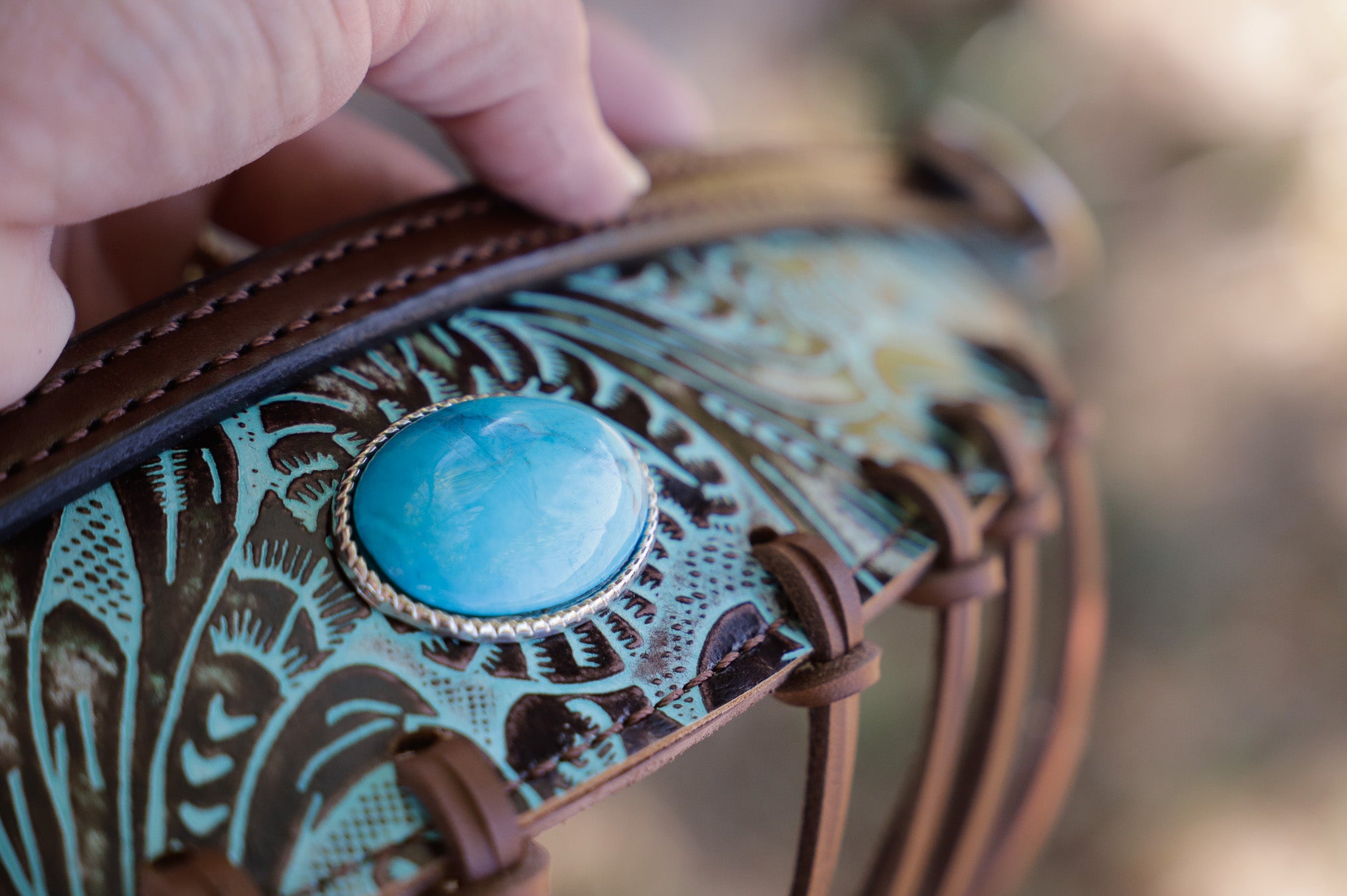Ready made turquoise floral embossed fly veil