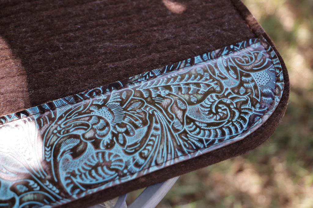 READY MADE 'Give it everything you've got' Turquoise floral embossed wool felt pad