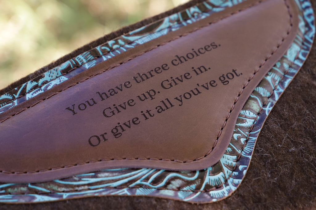 READY MADE 'Give it everything you've got' Turquoise floral embossed wool felt pad