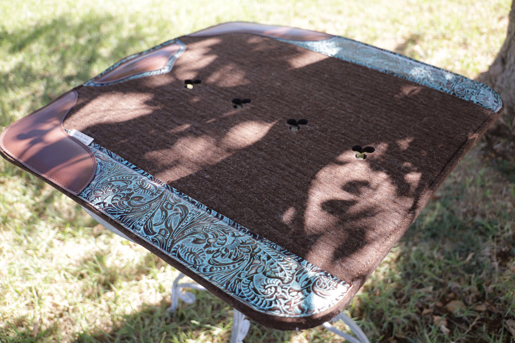 READY MADE 'Give it everything you've got' Turquoise floral embossed wool felt pad